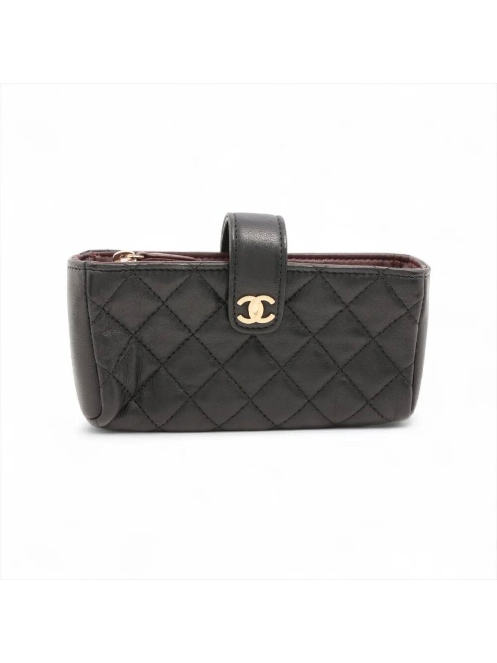 Chanel Quilted Lambskin Leather Pouch CC Logo Black